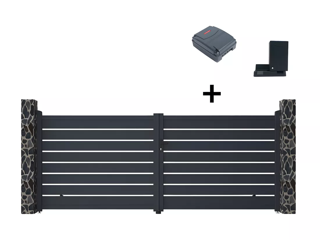 Portail électrique battant aluminium ajouré L397 x H183 cm anthracite - PRIMO
