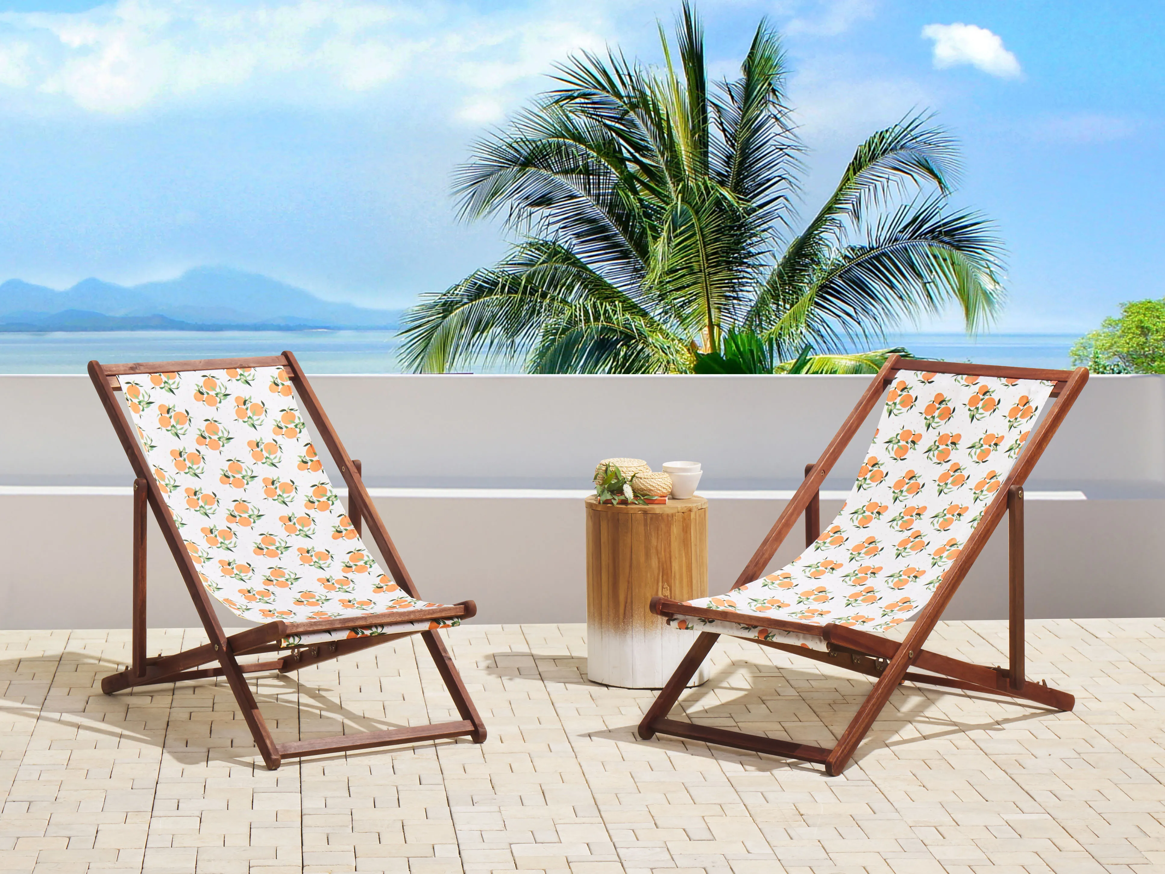Set van 2 inklapbare ligstoelen ANZIO met vervangingshoezen Bloemen motief Acaciahout Donkerbruin