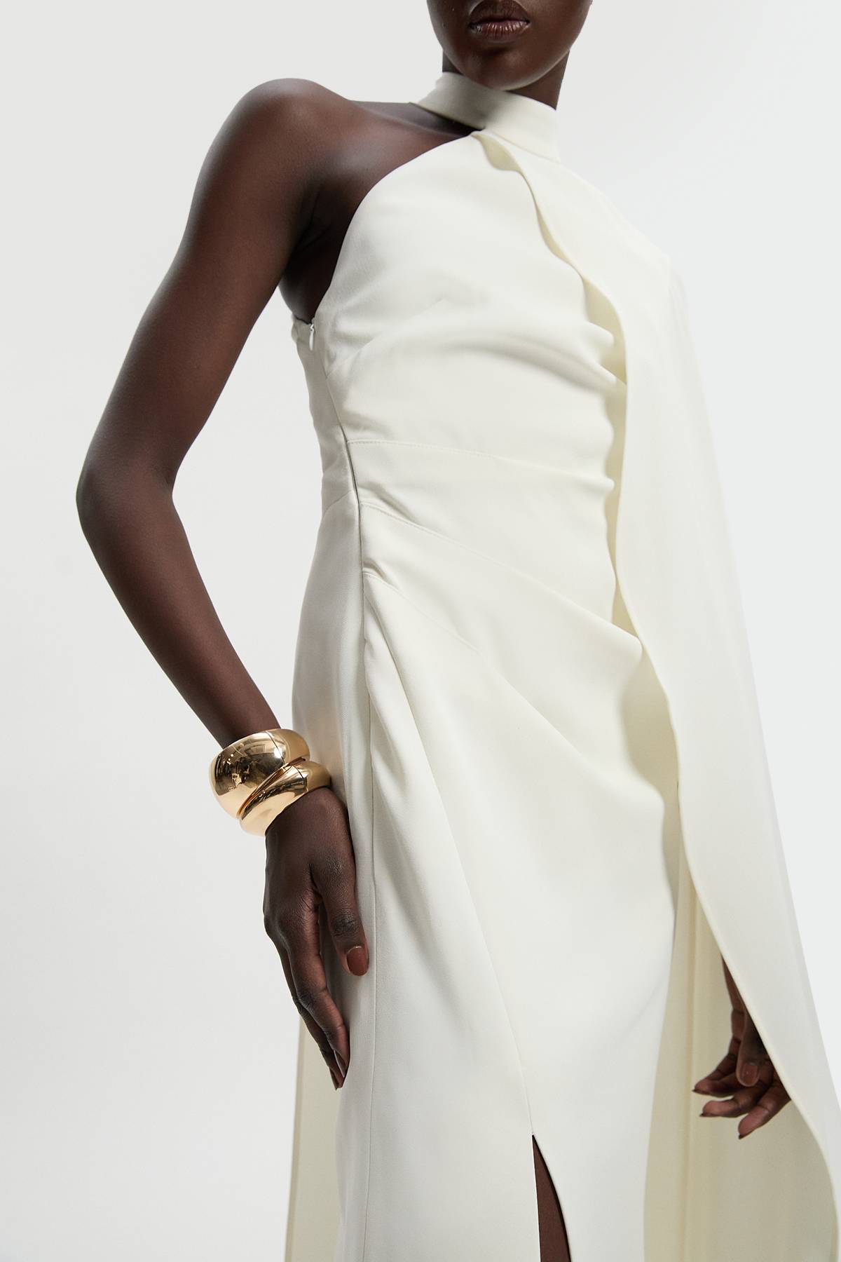 KarenMillen Robe Longue Cape Asymétrique à Une Épaule Taillée Souple