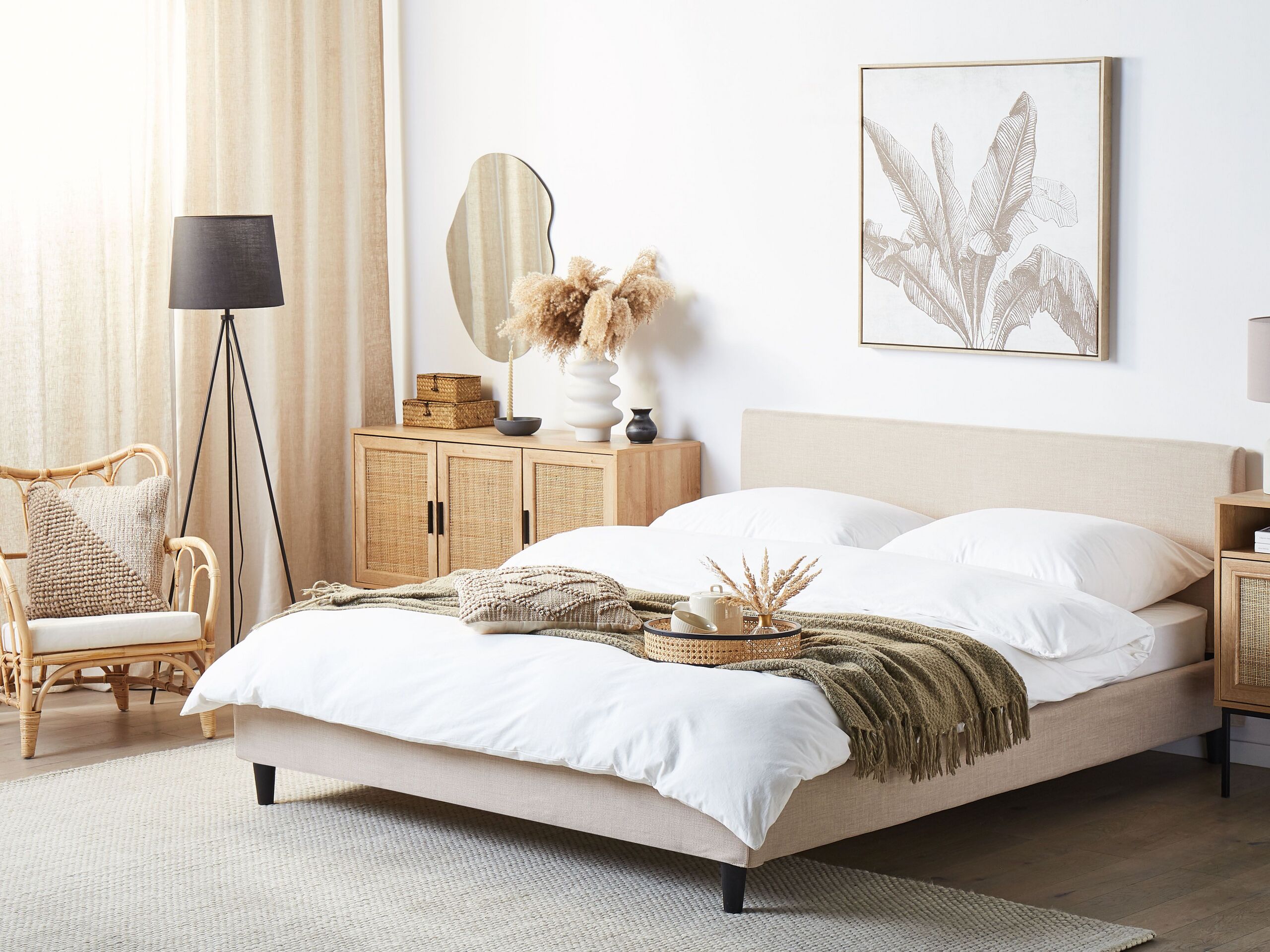Beliani-FITOU -Tweepersoonsbed-Zandbeige-160 x 200 cm-Polyester