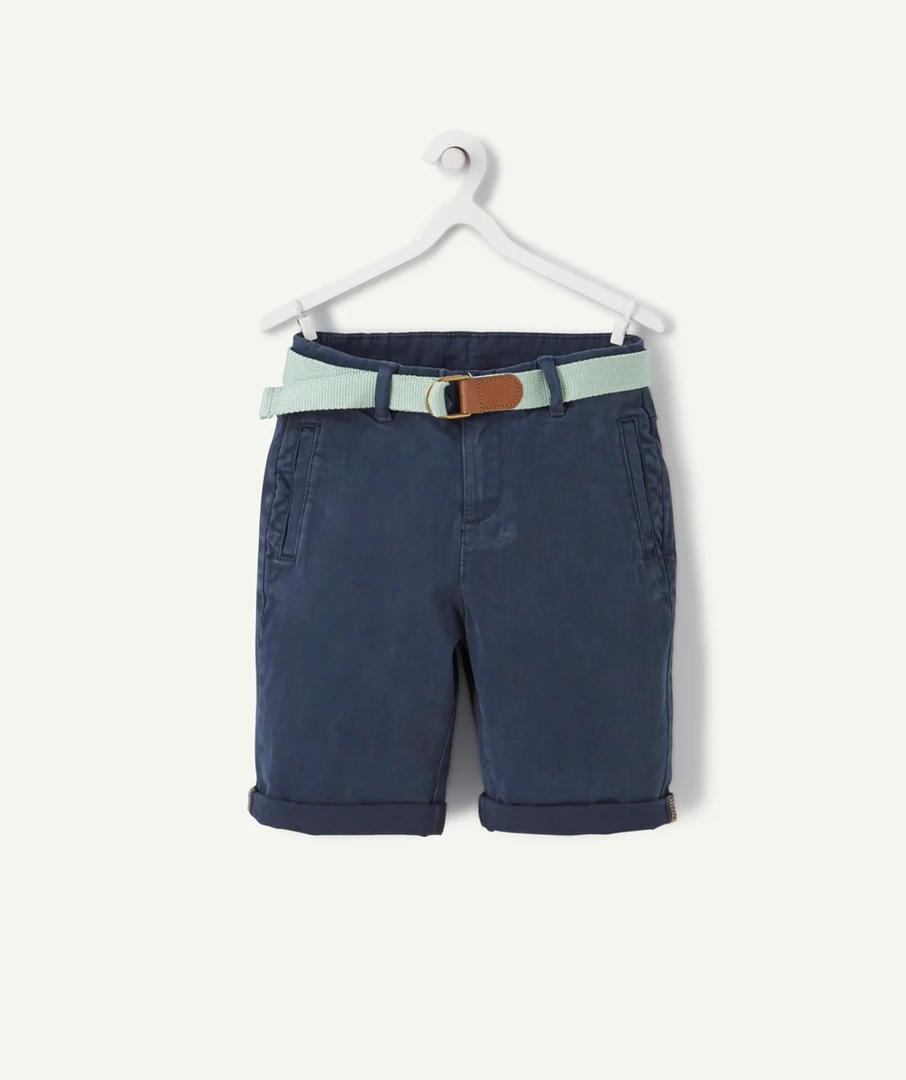 BERMUDA GARÇON BLEU MARINE AVEC CEINTURE VERT MENTHE