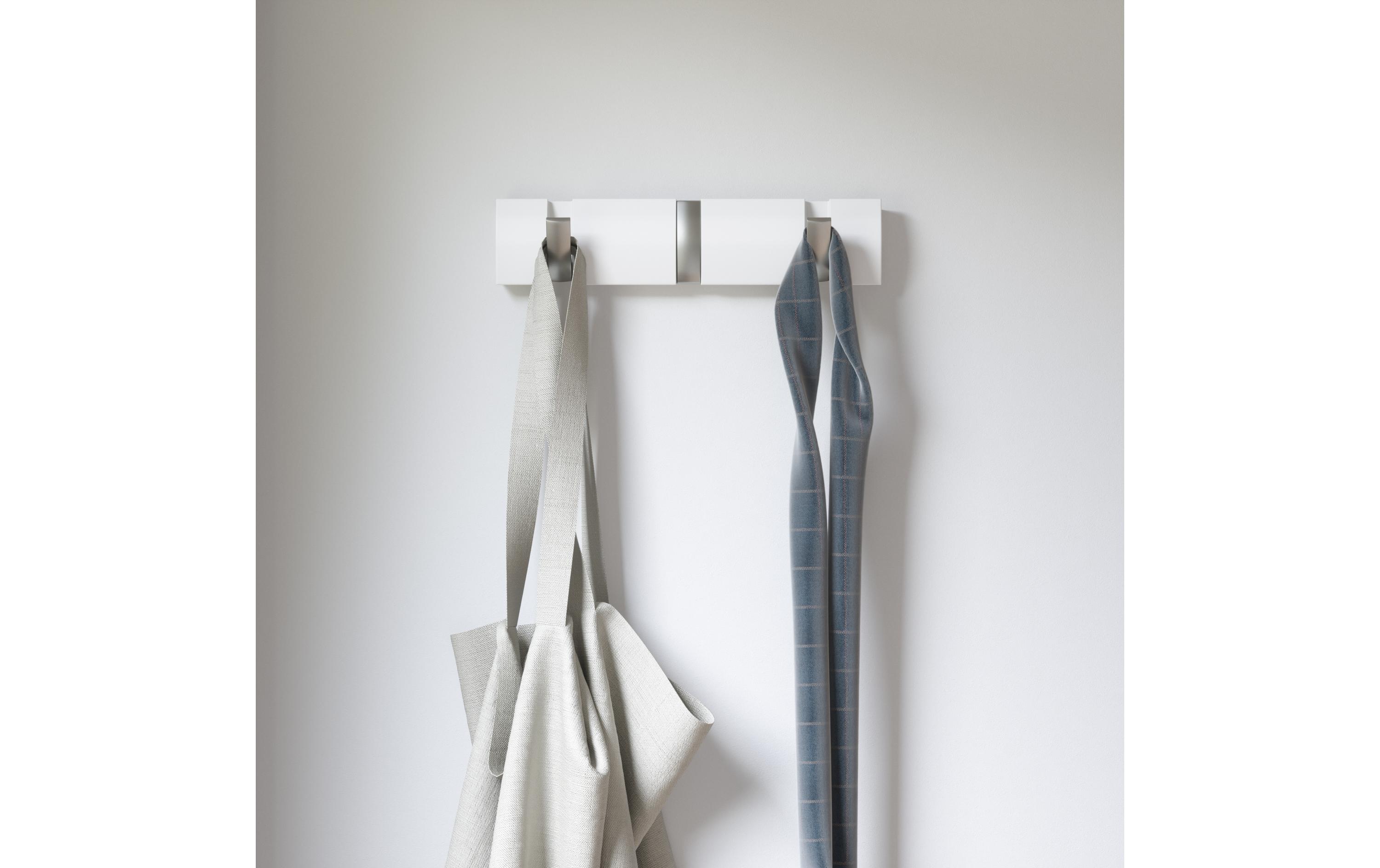 Wandgarderobe Flip 3 Haken, Weiss/SilberGarderobenhaken zum einklappen