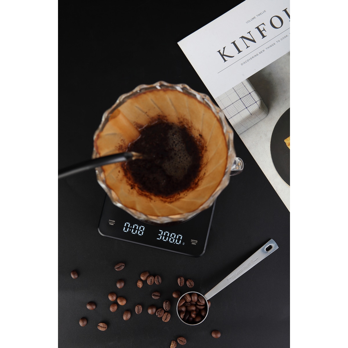 Oppladbar kaffevekt med tidsregulator 3 kg / 0,1 g Sort