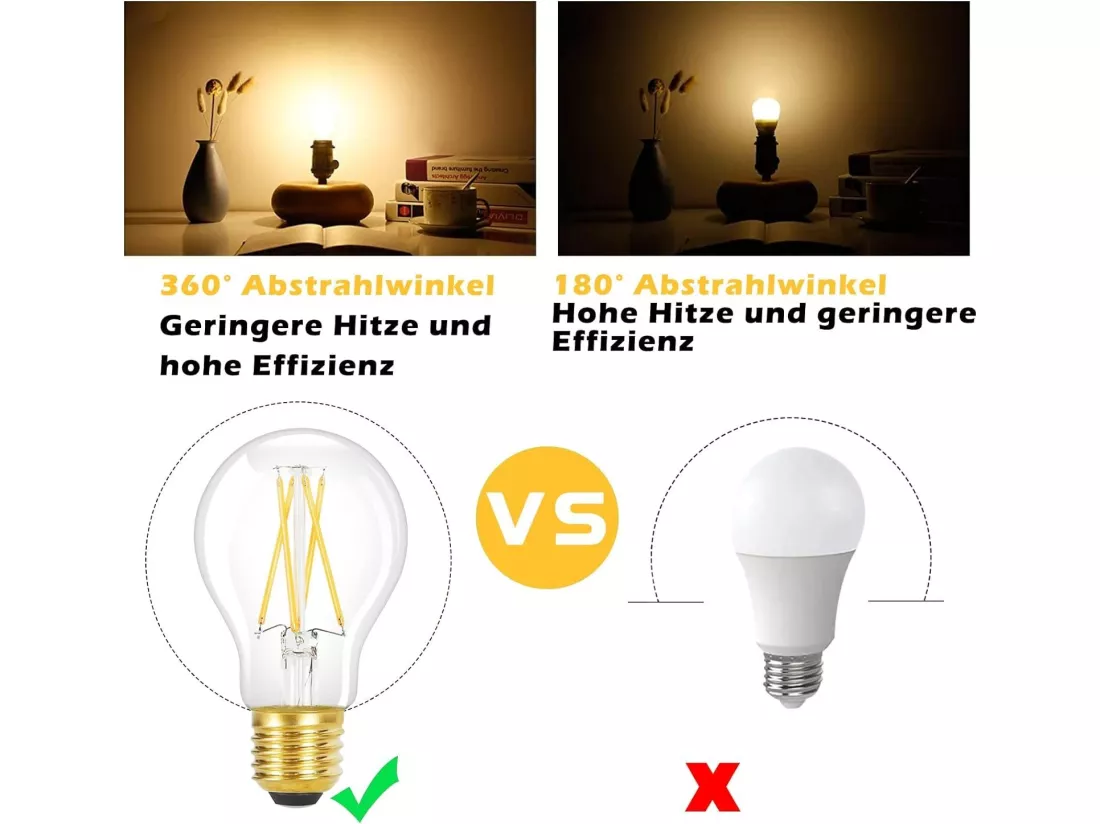 NETTLIFE Lot de 6 ampoules LED E27 vintage : ampoule A60 2700K 4W Edison à filament blanc chaud lampe antique en verre à économie d'énergie pour