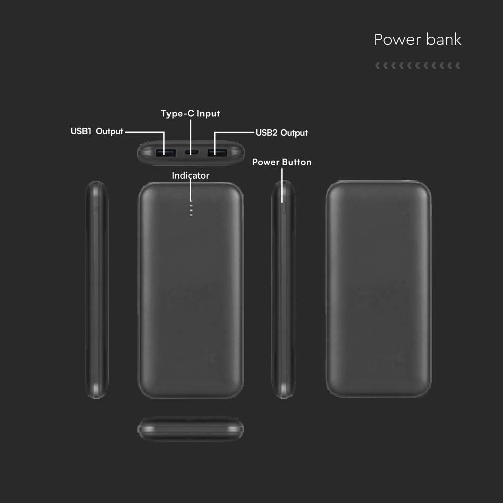 Powerbanks met LED-scherm - Zwarte behuizing - 10000 mAh