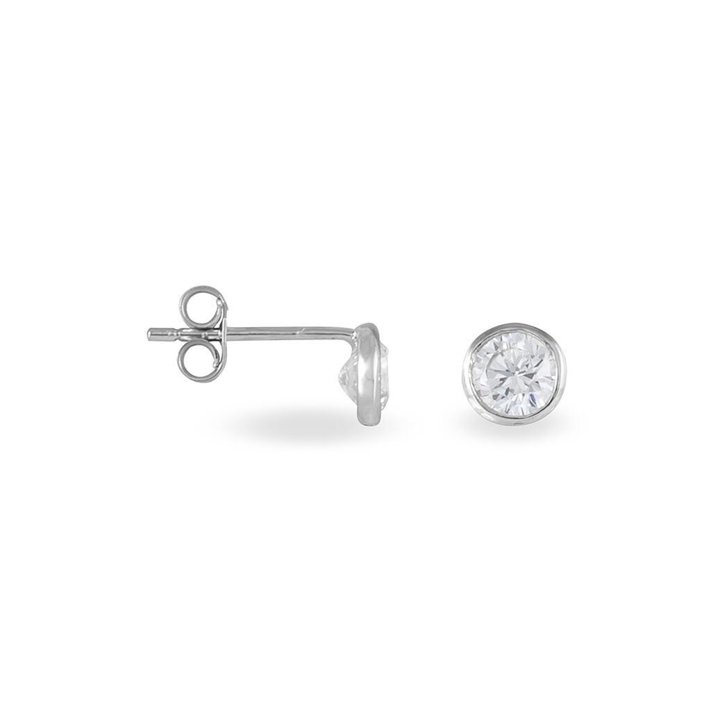 Boucles D'oreilles Puces Elda Serti Clos Or Blanc Oxyde De Zirconium