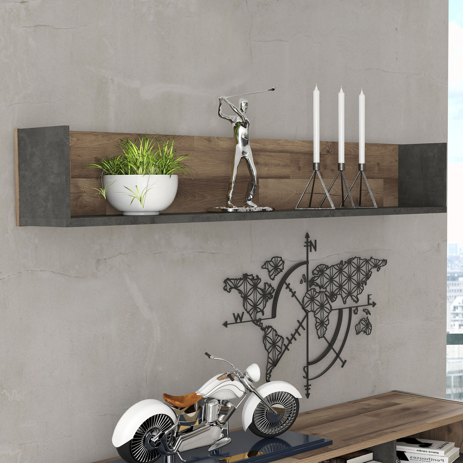 Wandboard - Stabeiche - Betonoptik - 170 cm breit