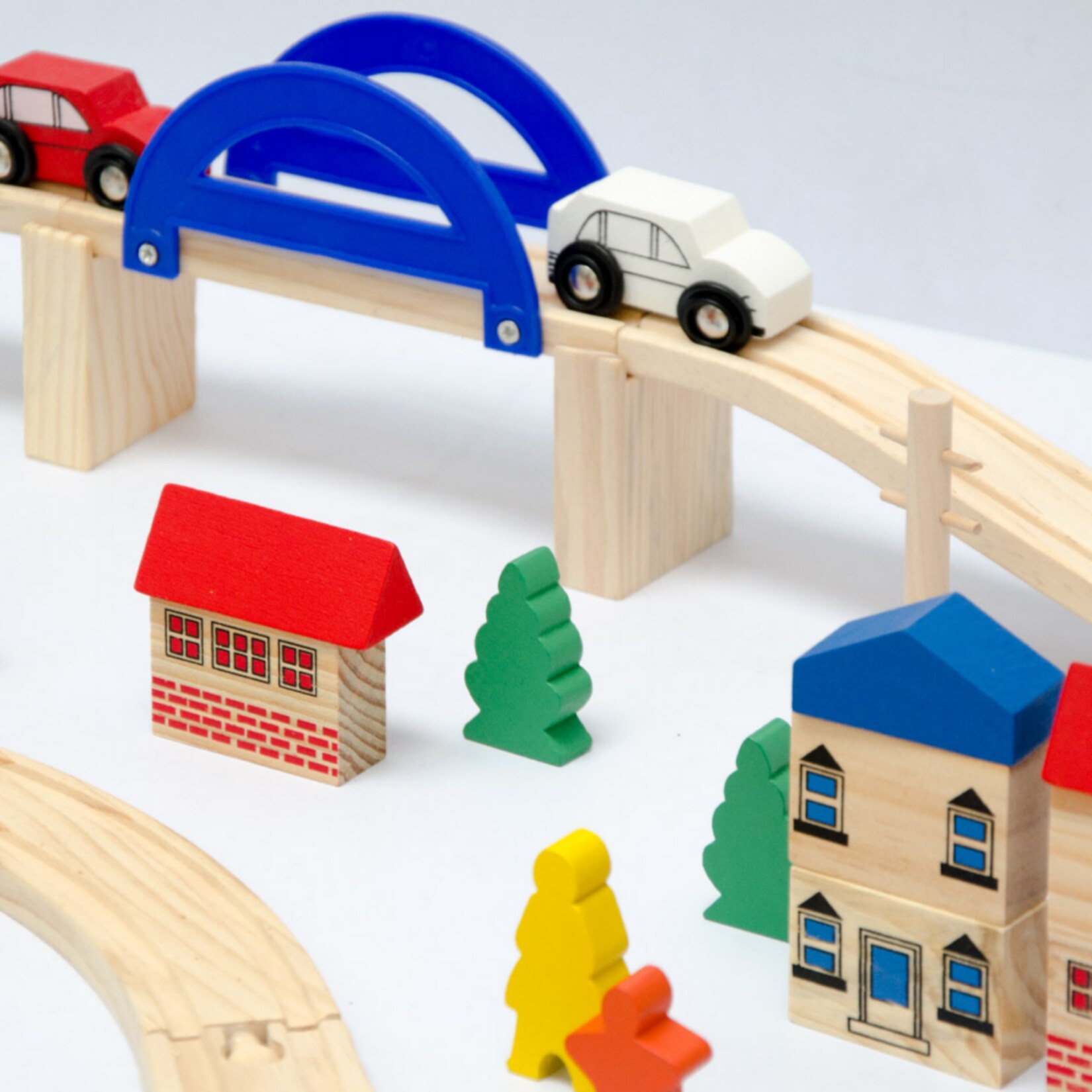 130 Teile XXL Holzeisenbahn Set - 5m Schienen - Holz Eisenbahn Kinder Spielzeug