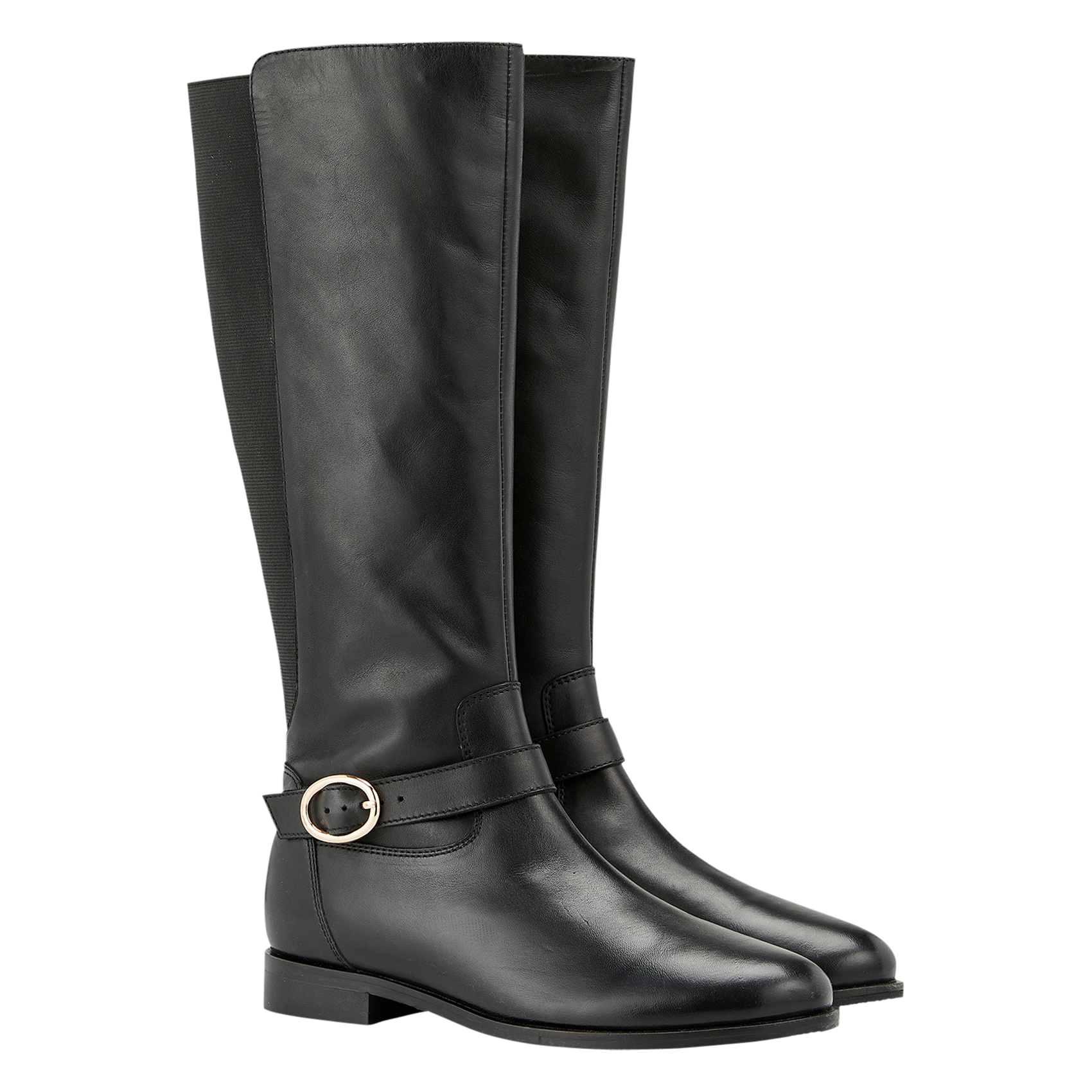 DALILA - Bottes cavalière plates en cuir | Noir