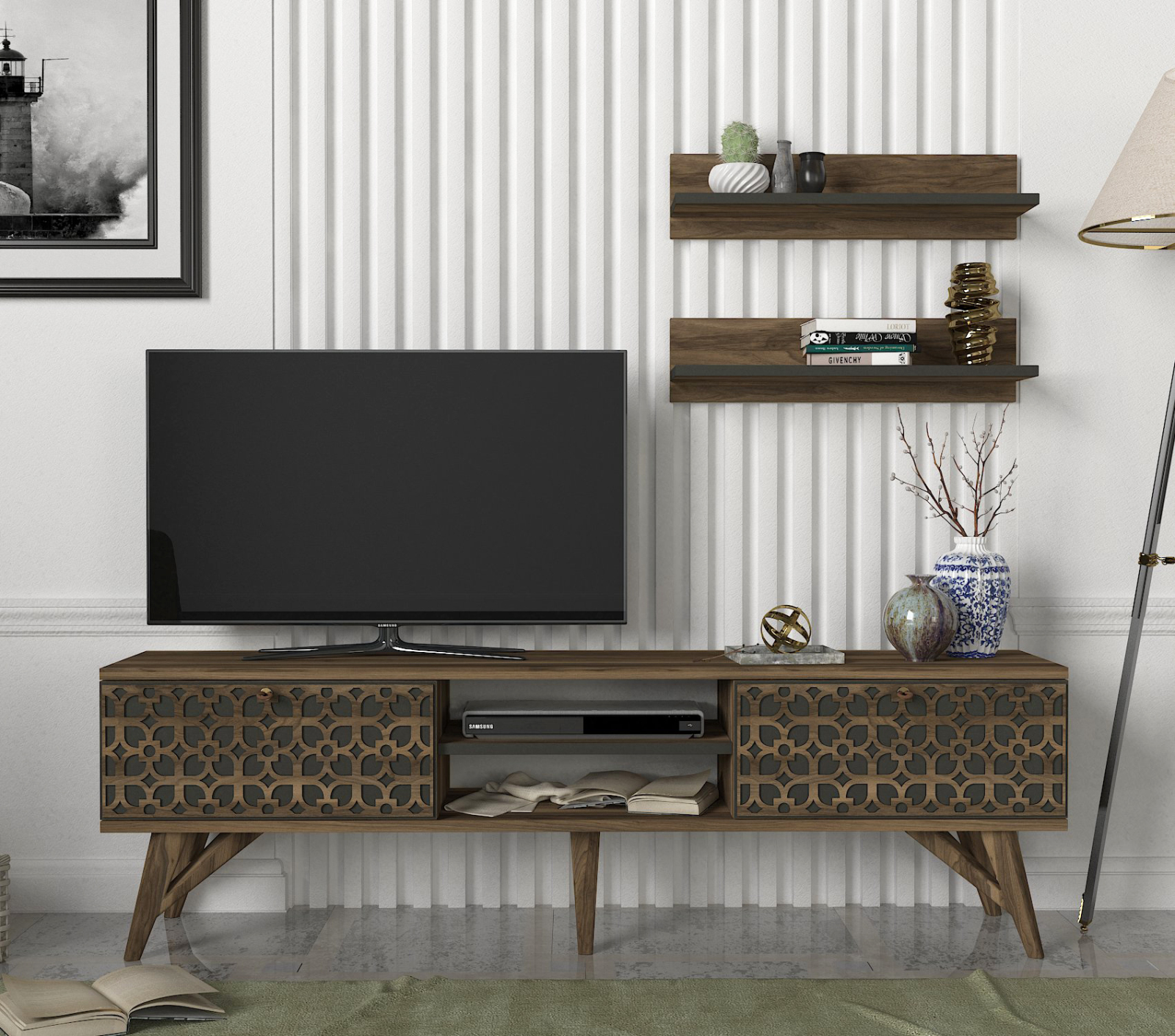 3-teilige Wohnwand - Walnuss - 150 cm