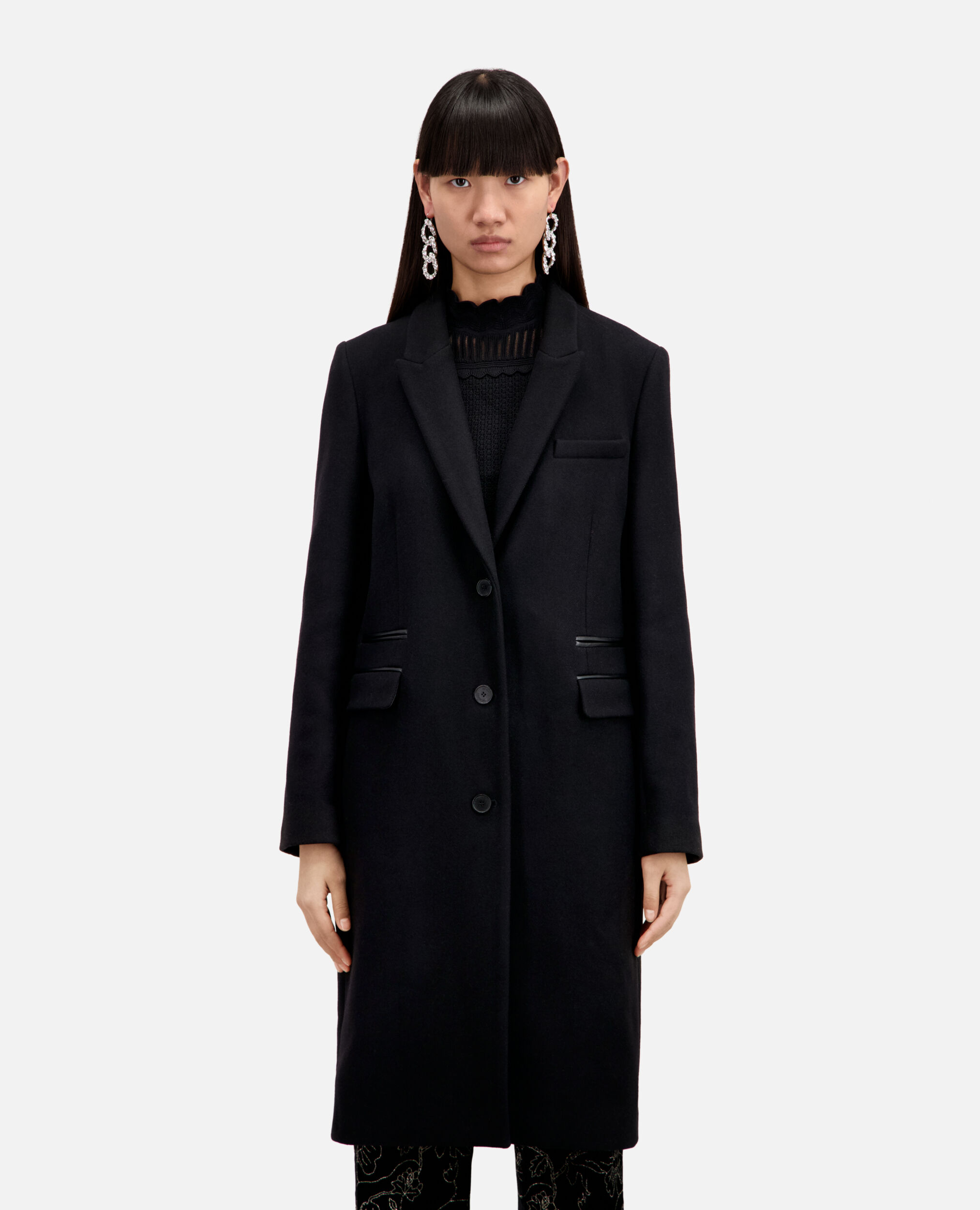 Long black coat in wool blend