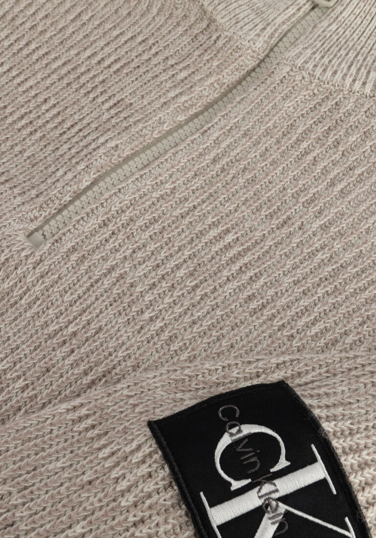 CALVIN KLEIN beige calvin klein trui badge plated half zip sweater