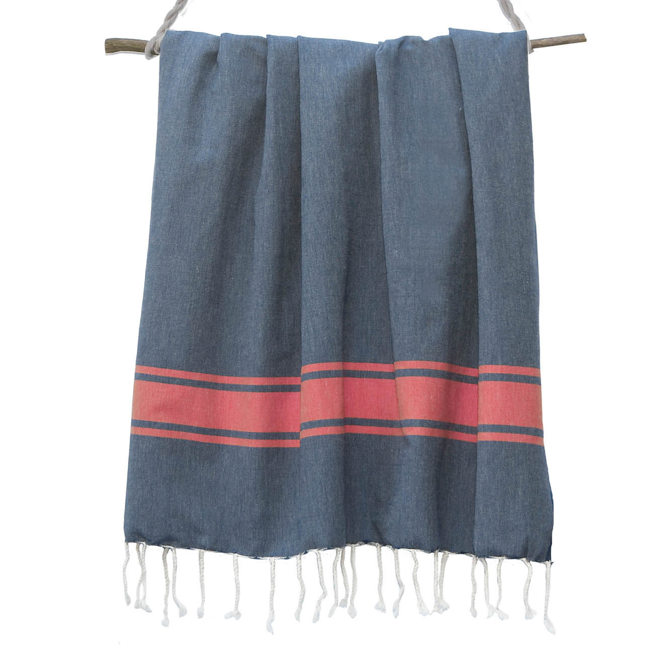 Febronie Fouta Traditionelle St Tropez bleu jean/rouge - 100x200 cm