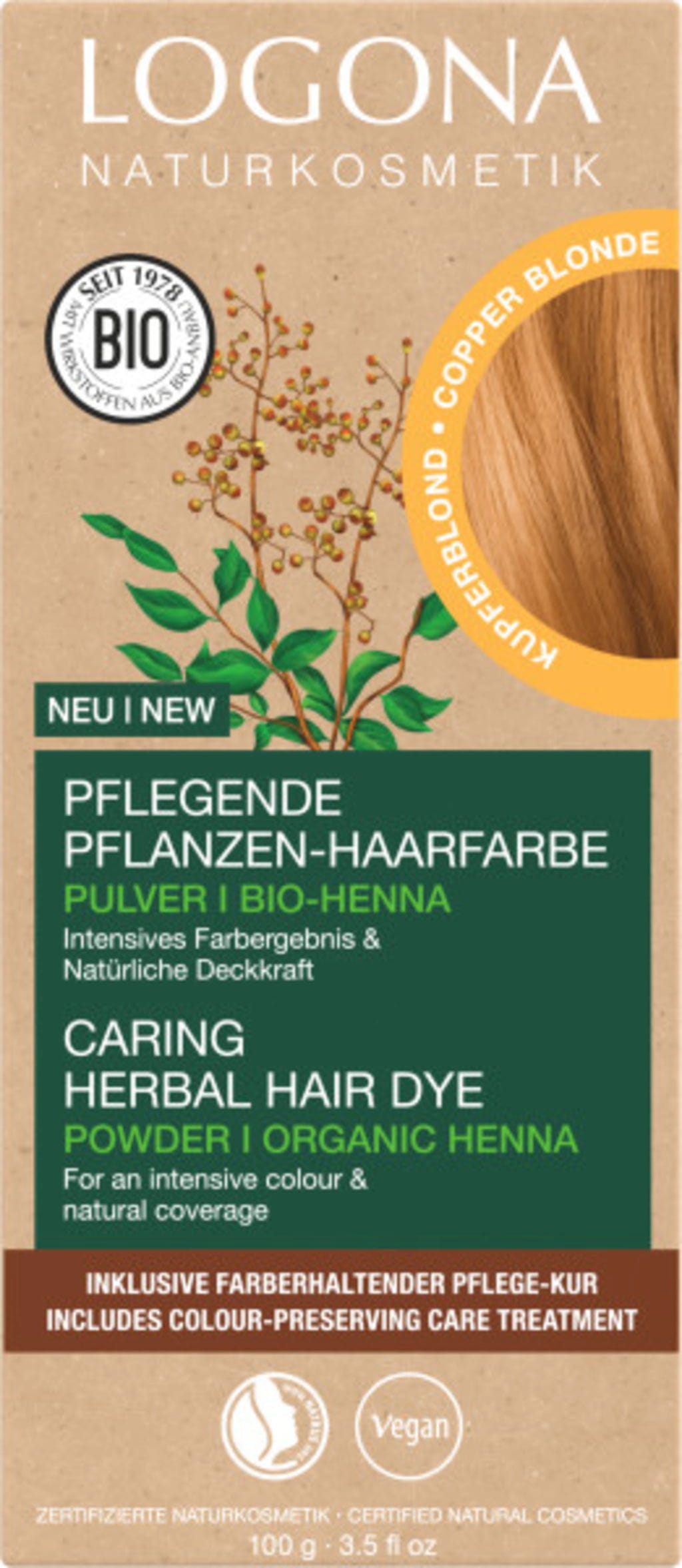 LOGONA  Pflanzen-Haarfarbe Pulver Kupferblond, 100 g