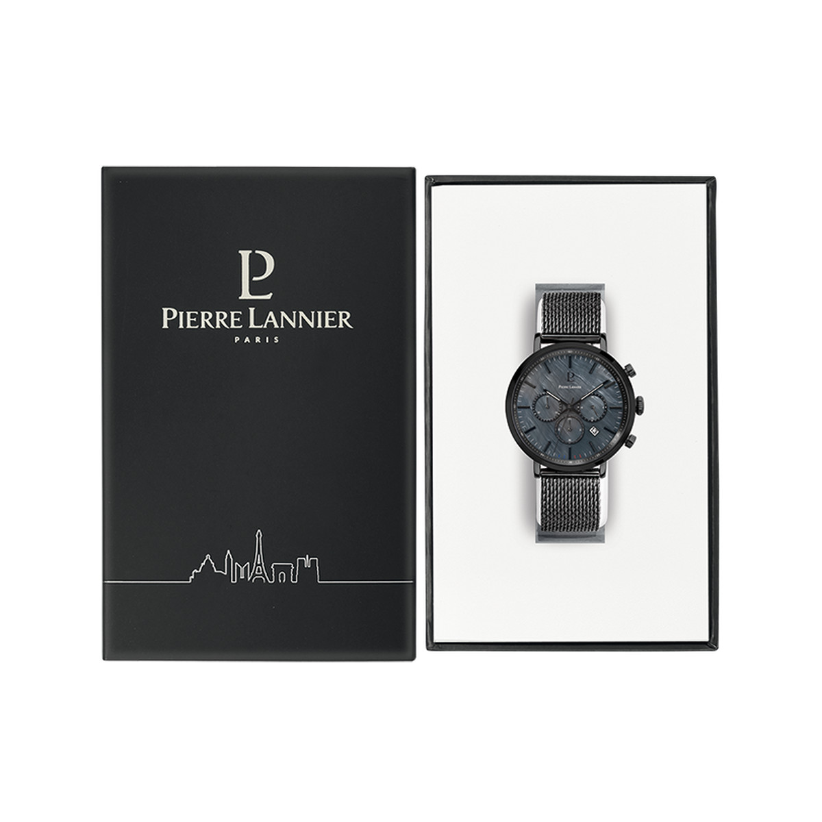 Montre PIERRE LANNIER Baron homme chronographe bracelet acier noir