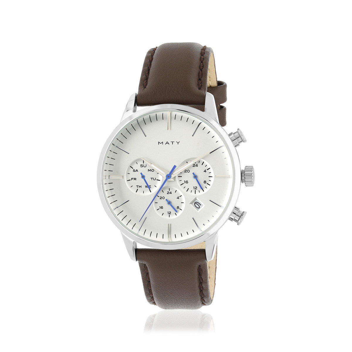 Montre homme acier bracelet cuir marron foncé