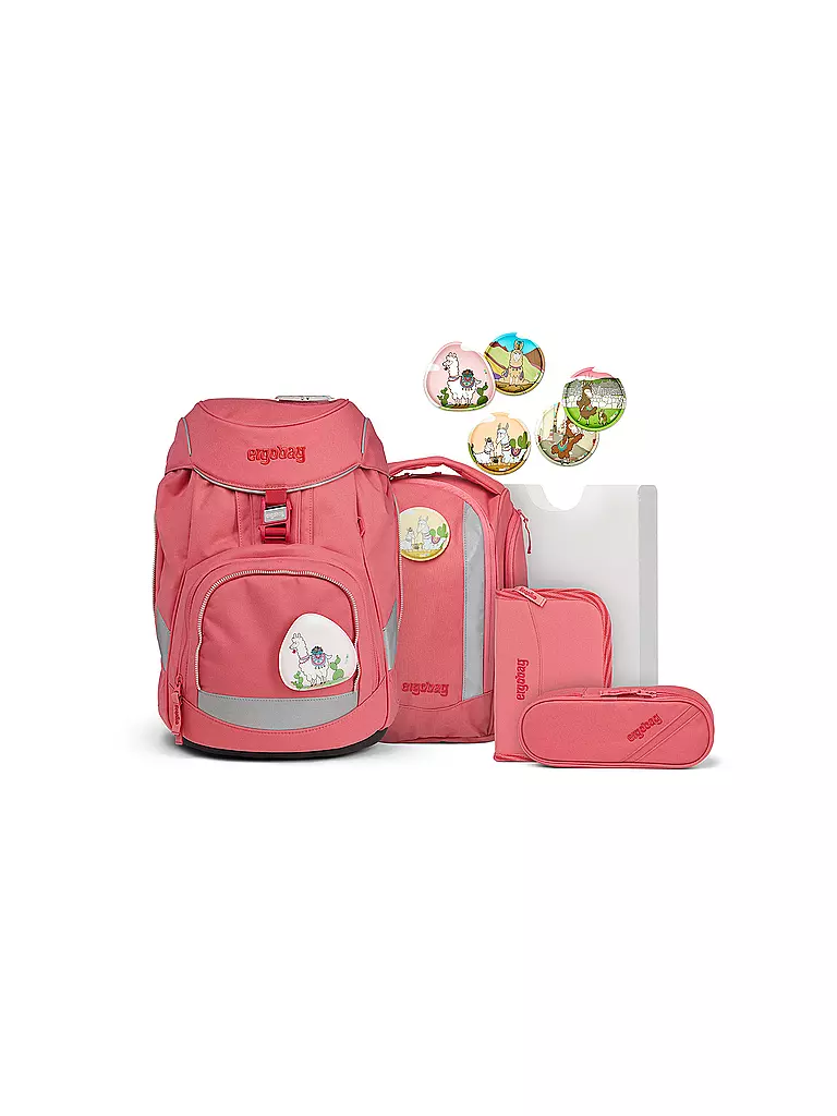 ERGOBAG Schultaschen Set 6tlg Pack Lamas in Bärjamas rosa