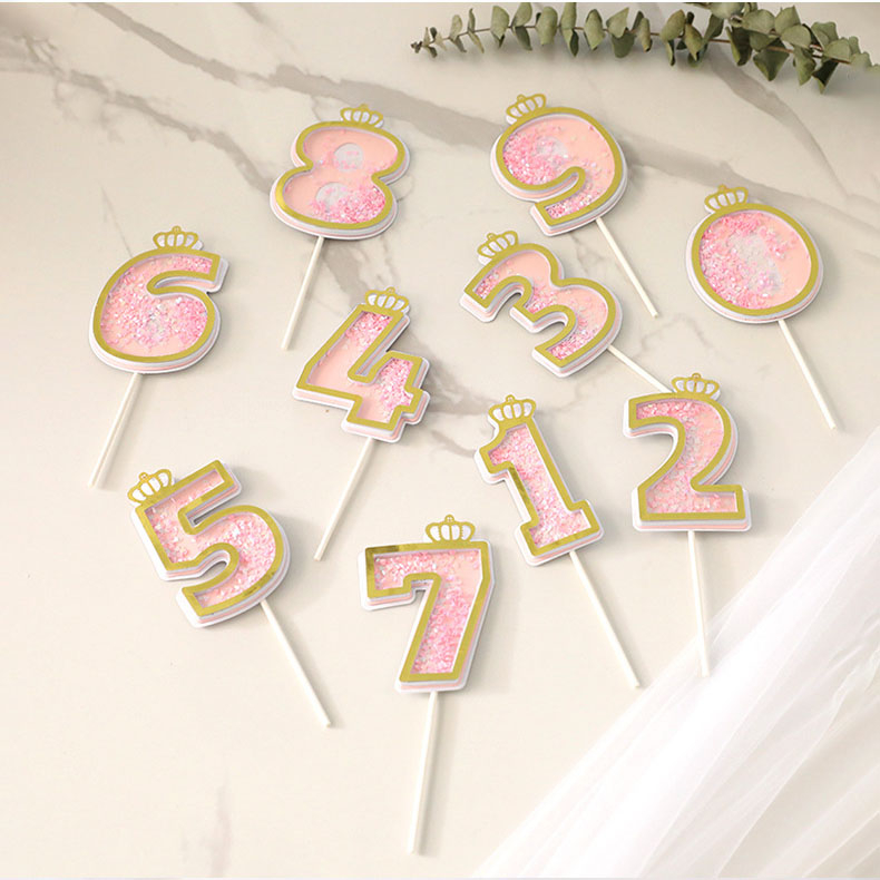 Zahlen Geburtstags Kuchenstecker Konfetti Tortenstecker Topper Dekoration für Torten / Kuchen - Zahl 7 / Rosa / Gold