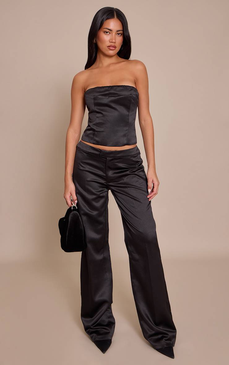 Noir Pantalon Droit Taille Basse En Satin