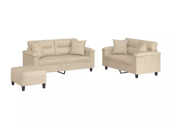 Ensemble de canapés 3 pcs avec coussins Crème Tissu microfibre