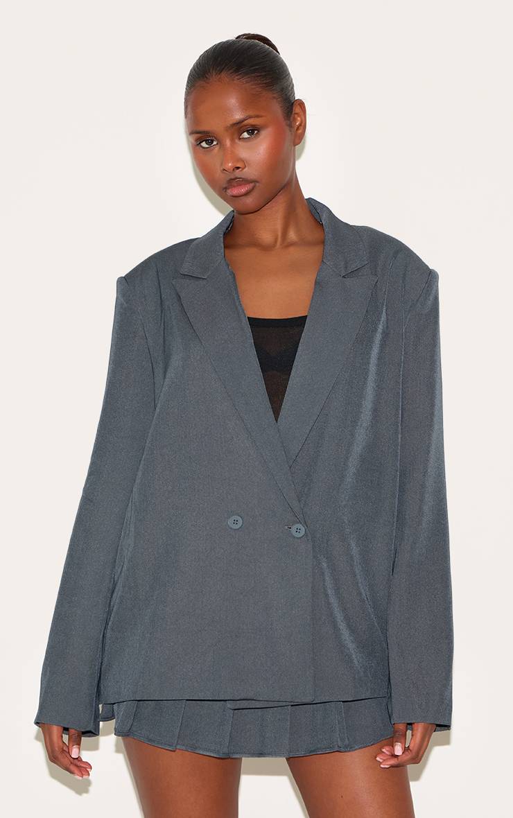 Charbon Blazer Oversize Tissé Sur Mesure