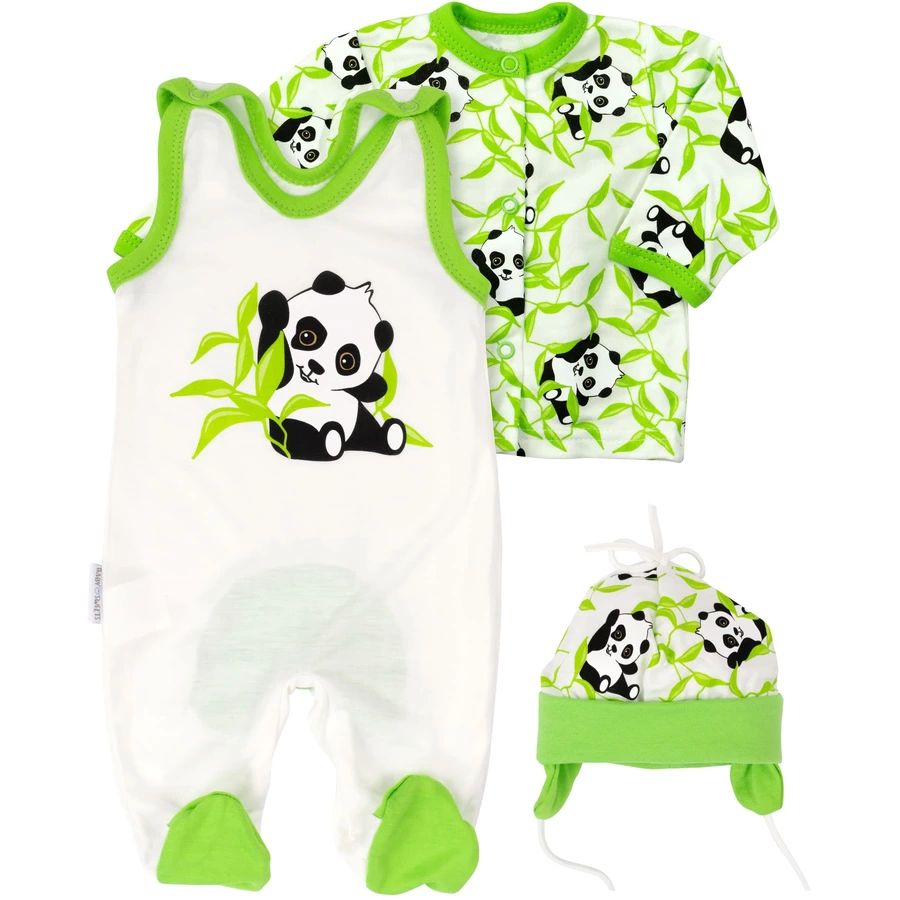 Baby Sweets 3tlg Set Strampler + Shirt + Mütze Happy Panda grün weiß