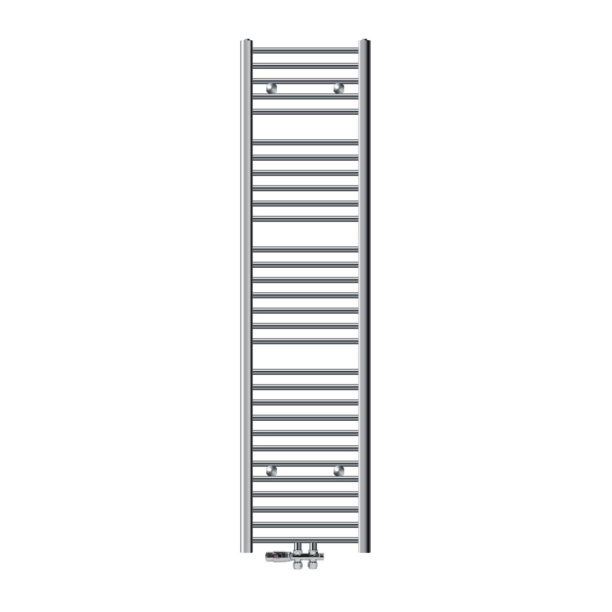 LuxeBath Sahara badkamerradiator, 400x1800 mm, chroom gebogen, met middenaansluiting + aansluitset met thermostaat, doorloopmodel, vloeraansluiting, radiator, handdoekwarmer, handdoekdroger, handdoekradiator
