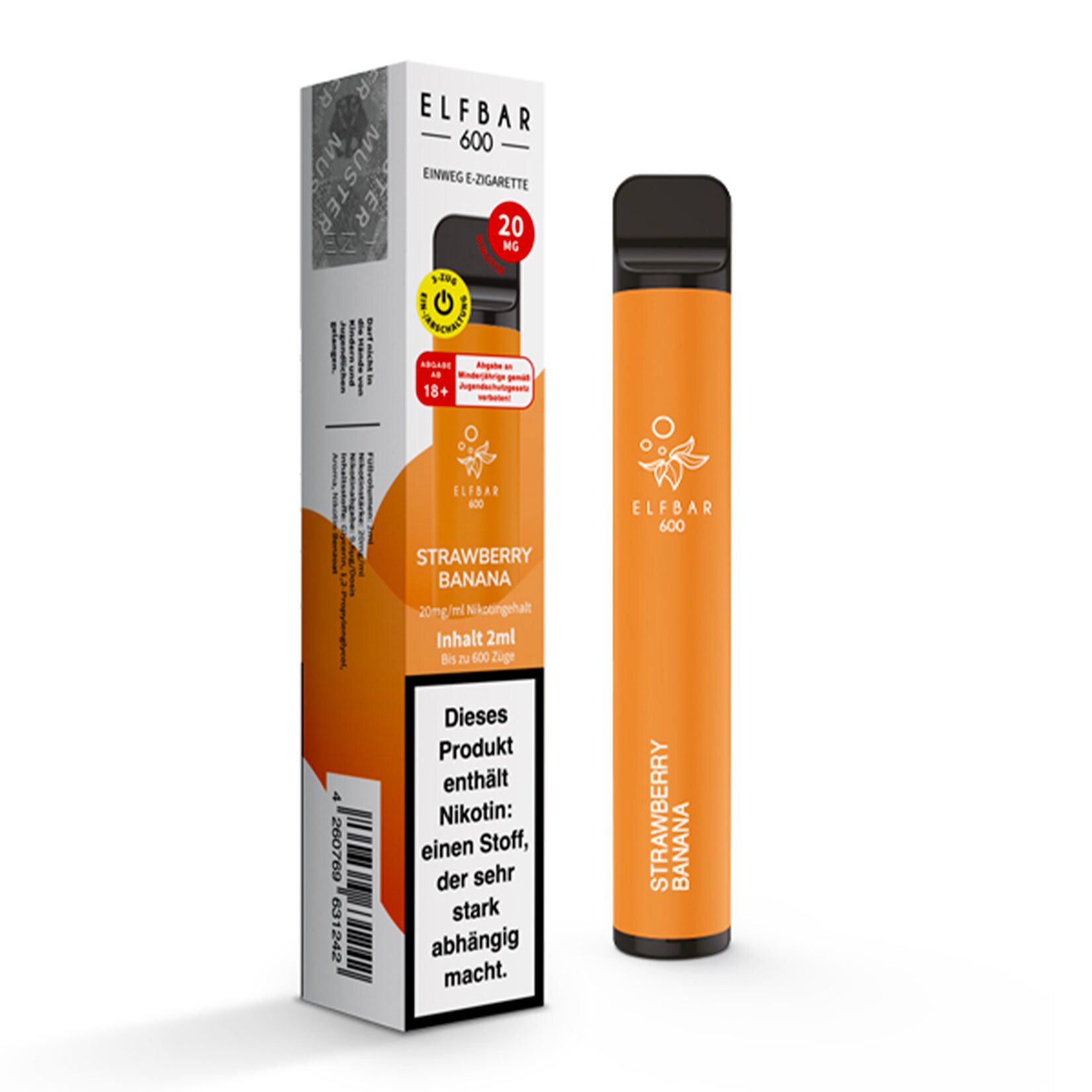 Elf Bar 600 Einweg E-Zigarette Strawberry Banana, 2 ml, 2.0% Nikotin