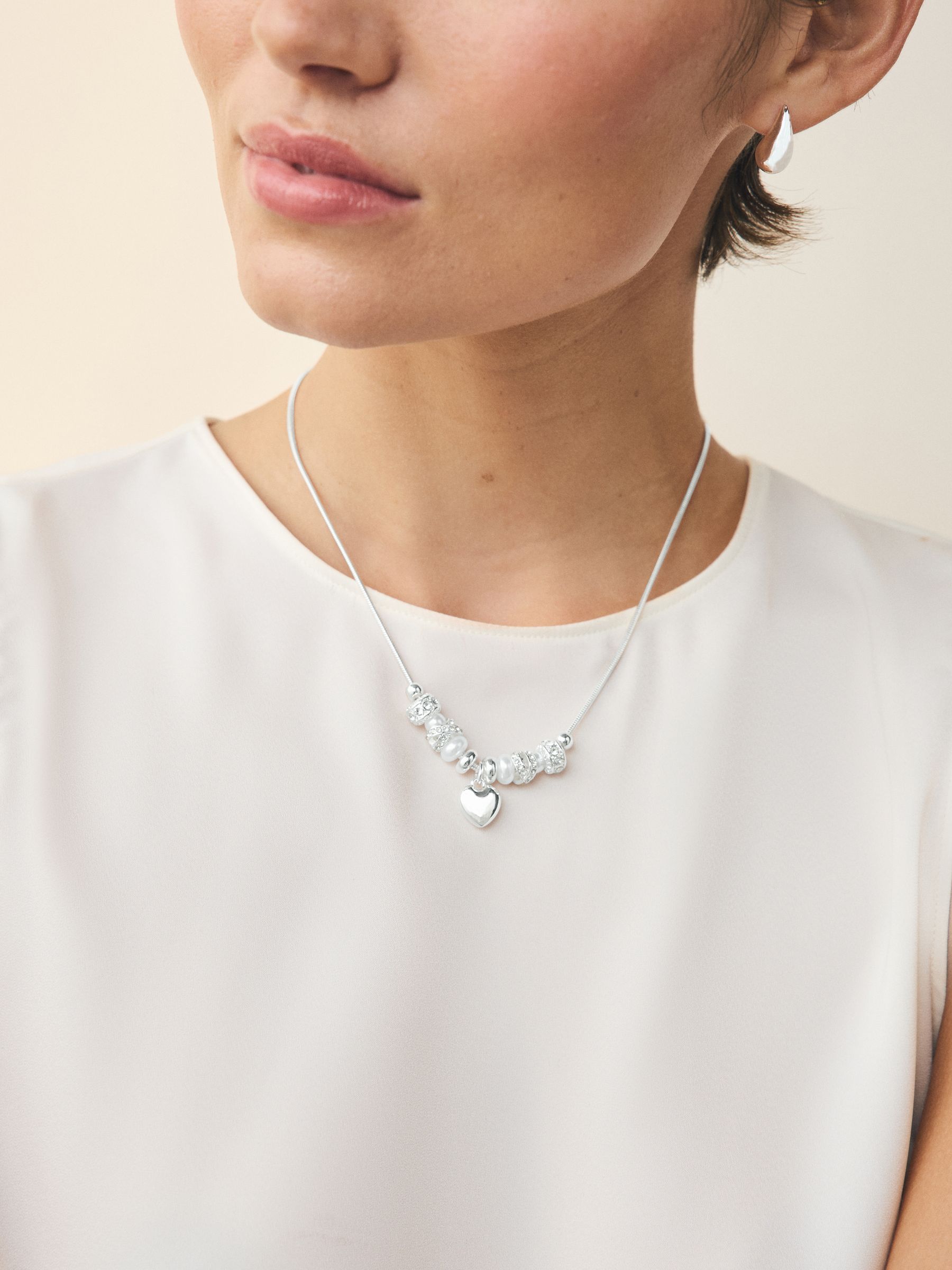 Zilverkleurig - Heart Drop Popcorn Necklace