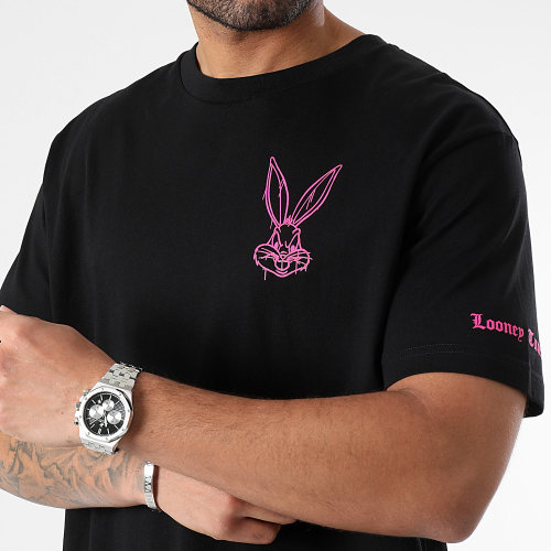 Tee Shirt Oversize Large Sleeve Angry Bugs Bunny Noir Rose Fluo