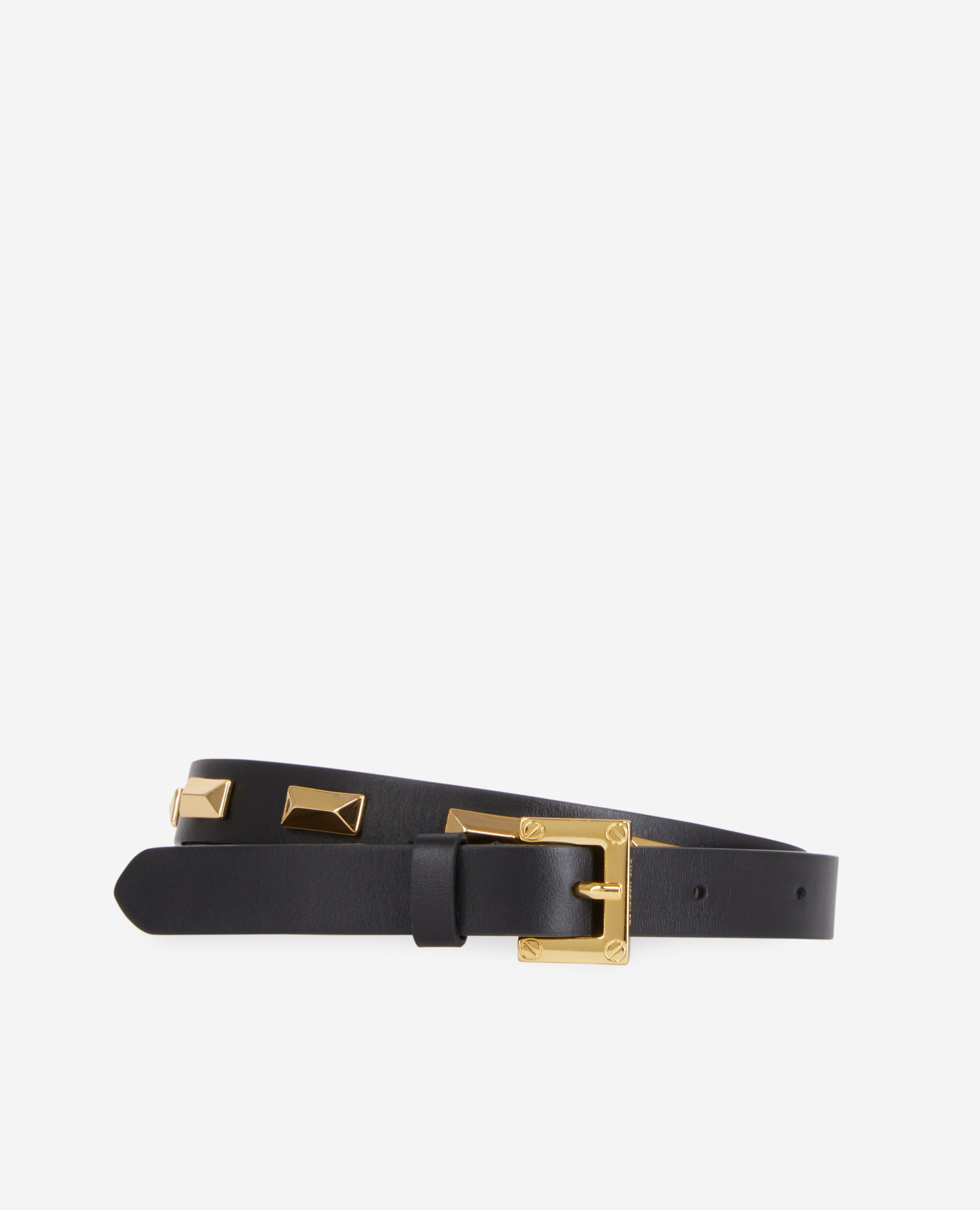 Ceinture en cuir noir avec empiècements métalliques