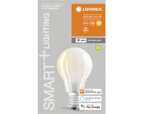 Ledvance Smart WIFI Filament Classic LED-lamp, dimbaar, A75 E27/7,5W (75W), mat, 1055 lm, 2700 K, warm wit