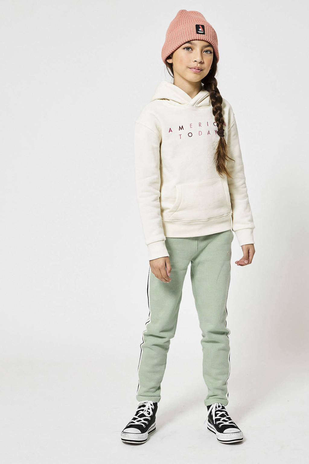 America Today regular fit joggingbroek Celina JR met zijstreep mintgroen