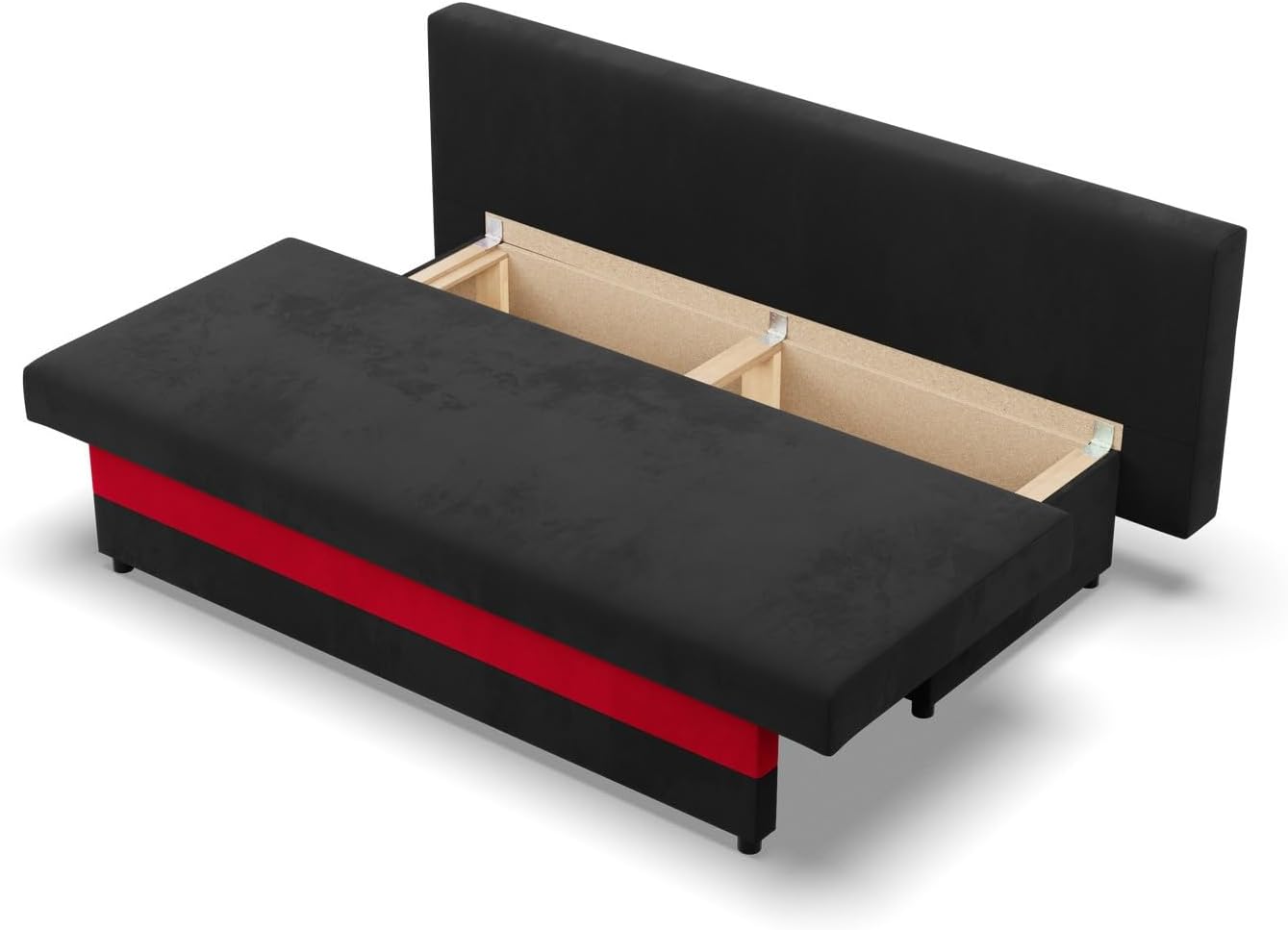 Mebligo - Sofa 3-Sitzer NOLA mit Schlaffunktion und Bettkasten, Schaum, schwarz + rot