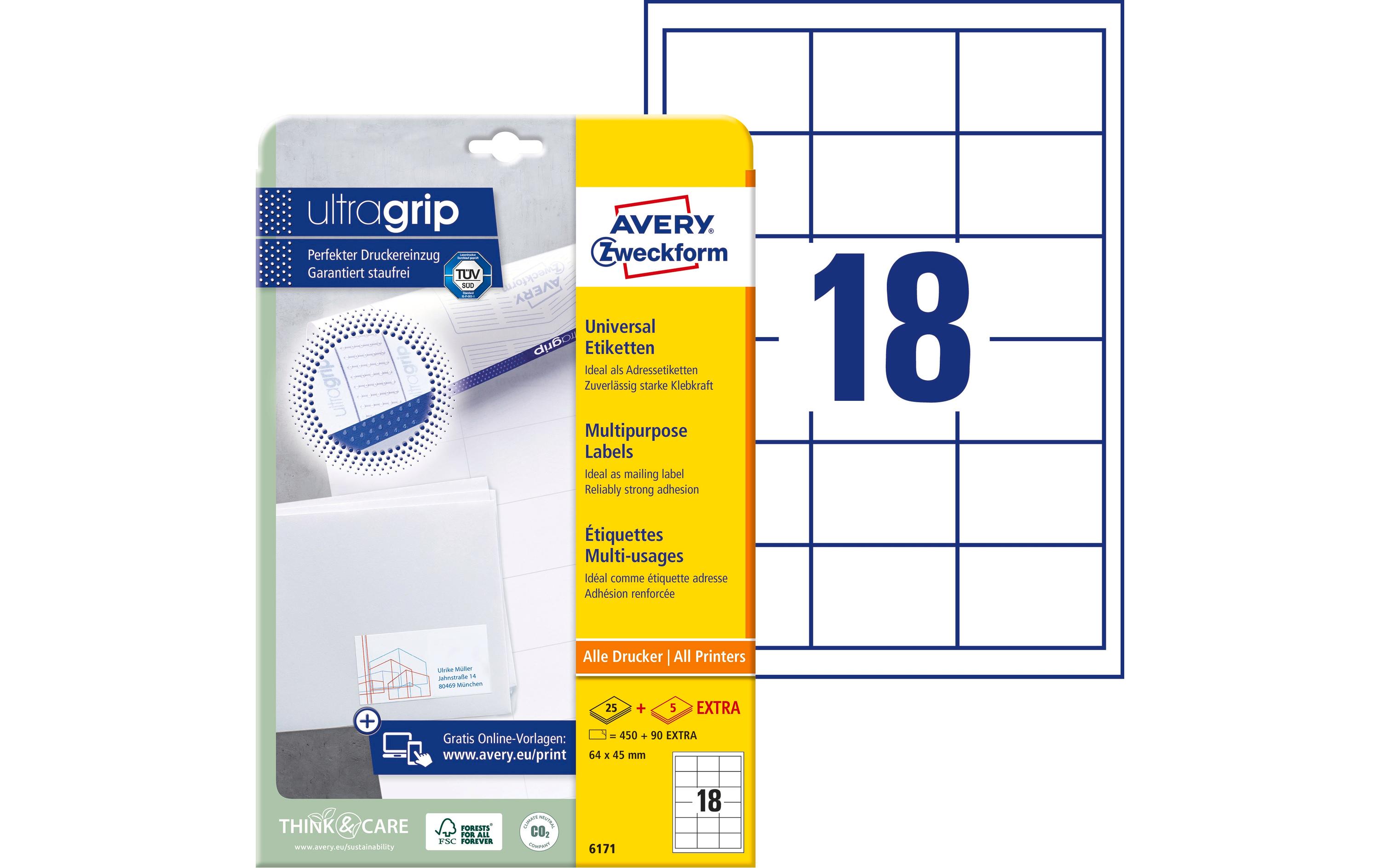 Universal-Etiketten 6171 64x45 mm, 30 BlattWeisse Aufkleber, permanent haftend