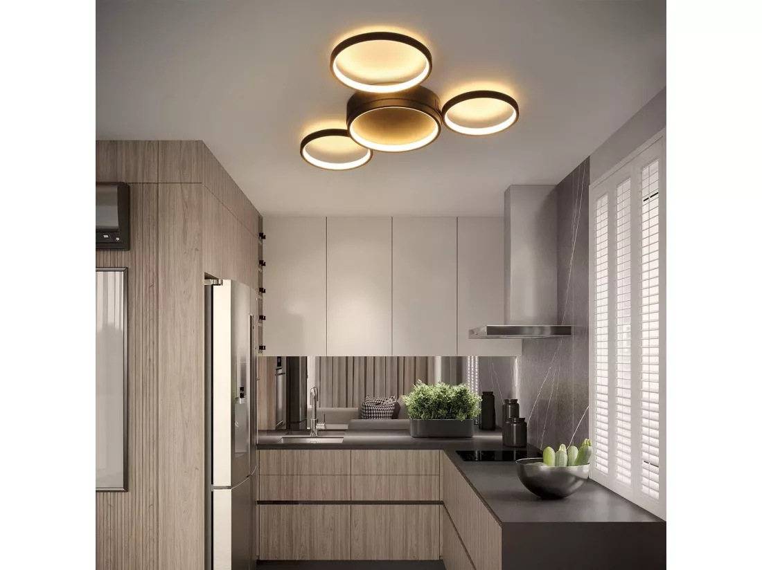 NETTLIFE Plafonnier LED Salon Noir Chaud 29 W Moderne avec 4 Anneaux Lampe Design Lampe de Chambre Décorative pour Chambre d'enfant Cuisine