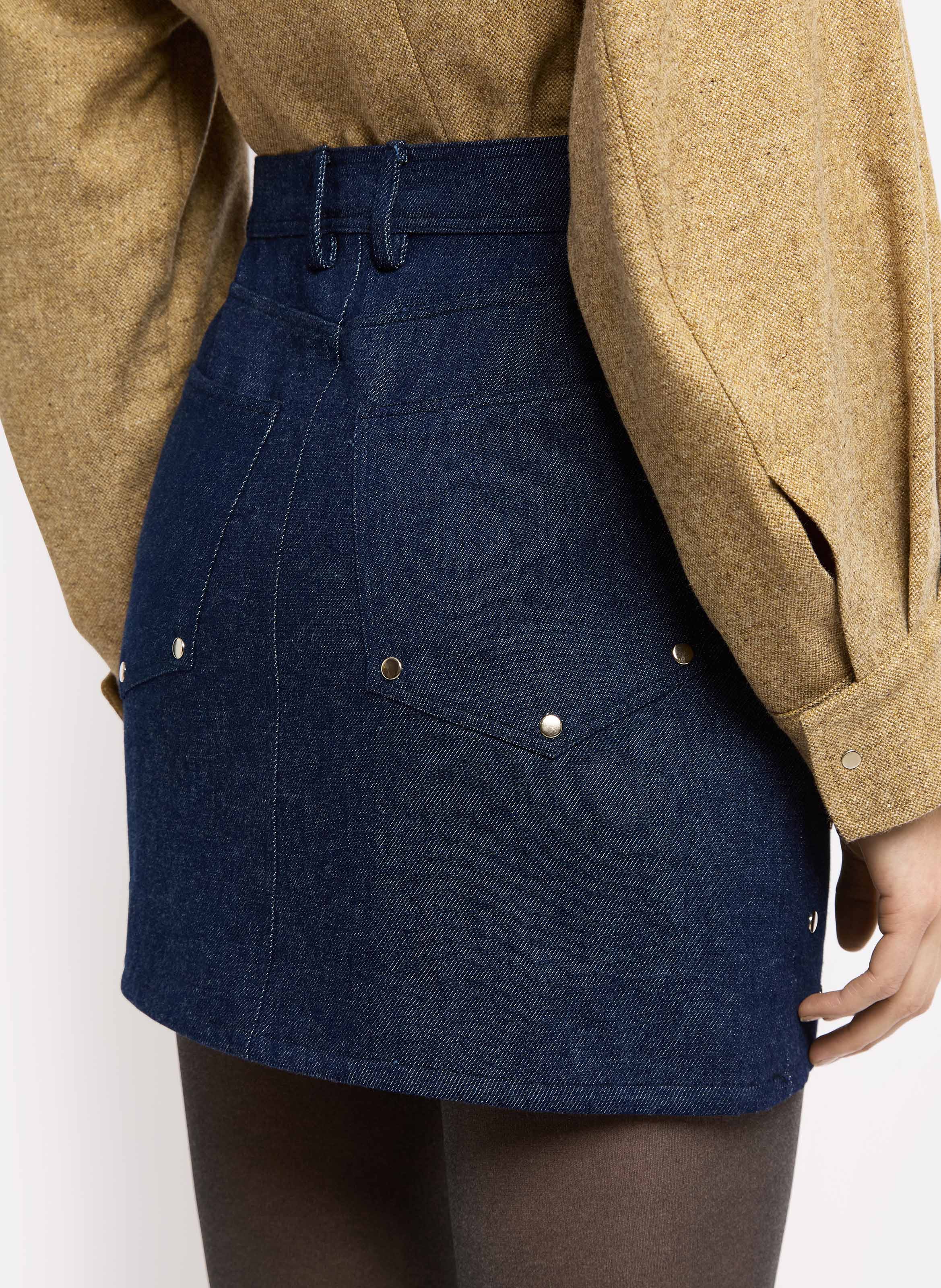 THELMA - Jupe courte droite en denim de coton | Bleu
