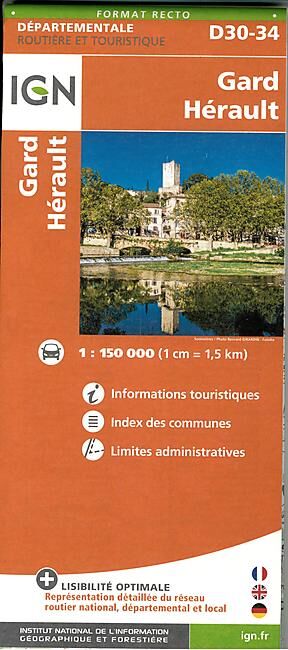 IGN - D30 34 GARD HERAULT ECHELLE 1 150 000