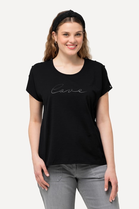T-Shirt, Love, Knöpfe, Oversized, Rundhals, Halbarm