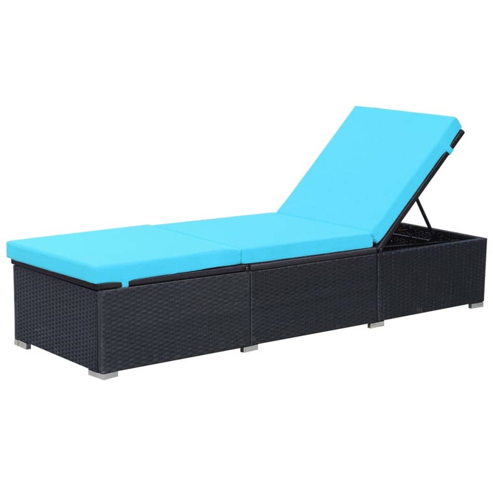Transat chaise longue bain de soleil lit de jardin terrasse meuble d'extérieur avec coussin résine tressée noir