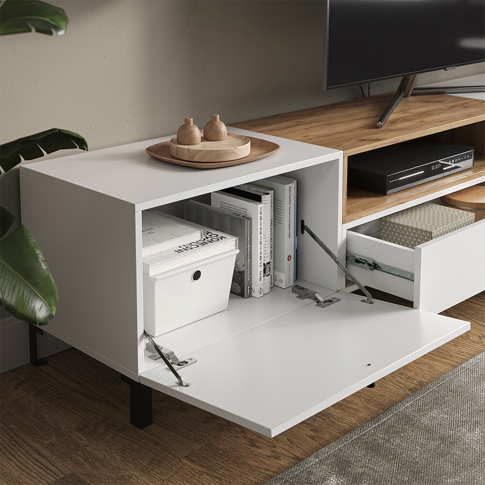 Vicco Lowboard Anteo, Weiß Oak, 200 x 45 cm, moderne Wohnzimmer Serie, Wohnwand