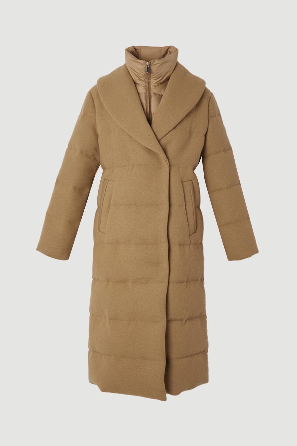 KarenMillen Manteau Matelassé Hybride en Laine Mi-Long