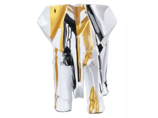 Statue éléphant géométrique coulure noir argenté doré H20 cm - DUMBO