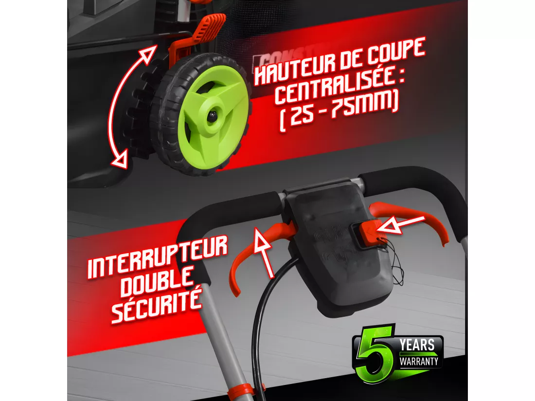 Tondeuse à gazon 40V (2x20V) 34 cm - Sans batterie - Constructor