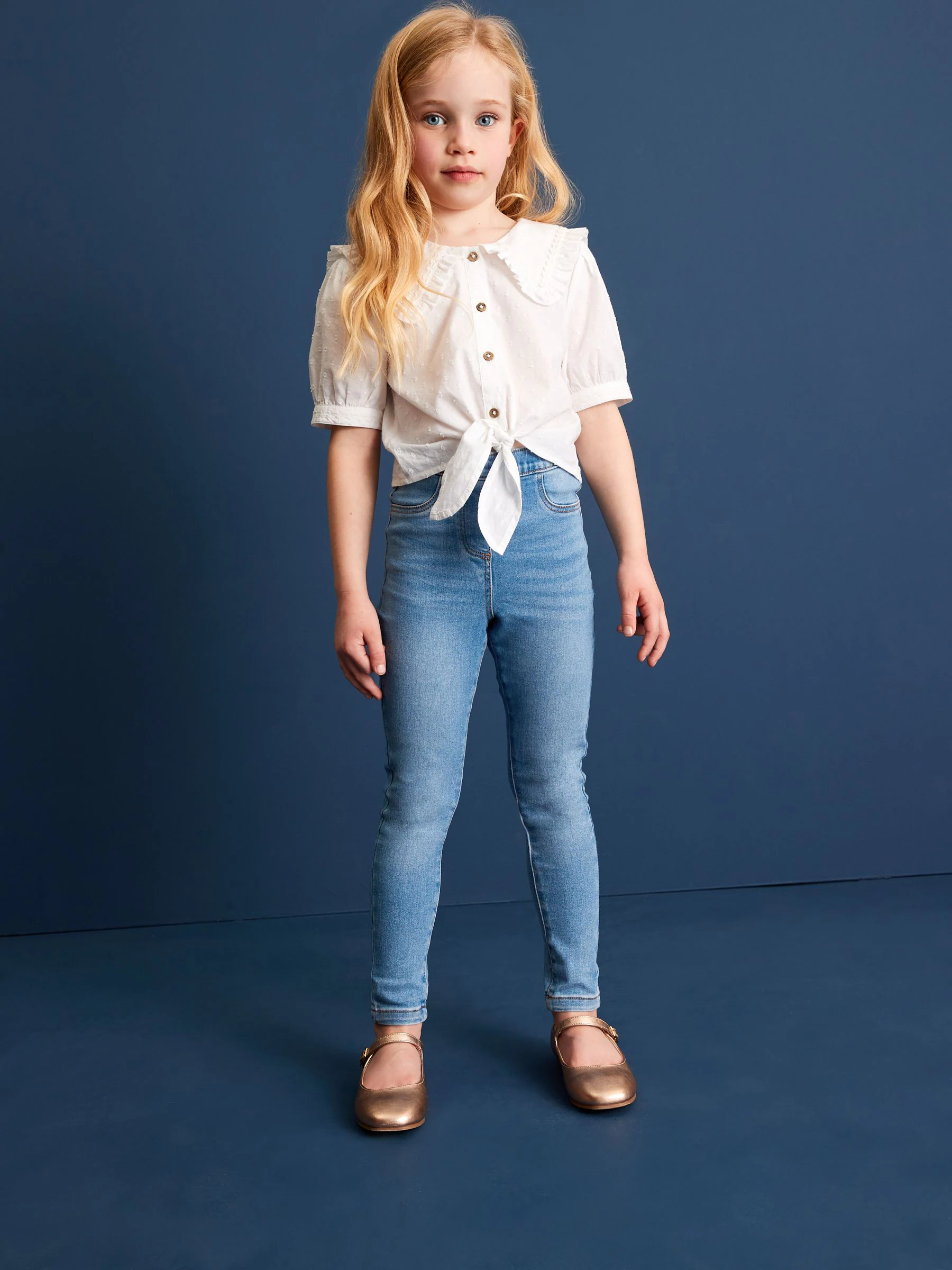 Blauw - Set van 2 jeggings met elastische taille (3-16 jr)