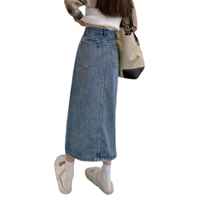 Denimot - Midi-A-lijn rok met hoge taille en split
