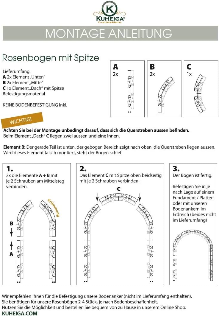 KUHEIGA Rosenbogen 10mm Massiveisen! Breite: 200cm Schwarz aus Metall