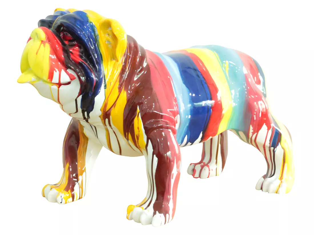 Statue chien avec coulures multicolores H38 cm - BULLDOG DRIPS 01