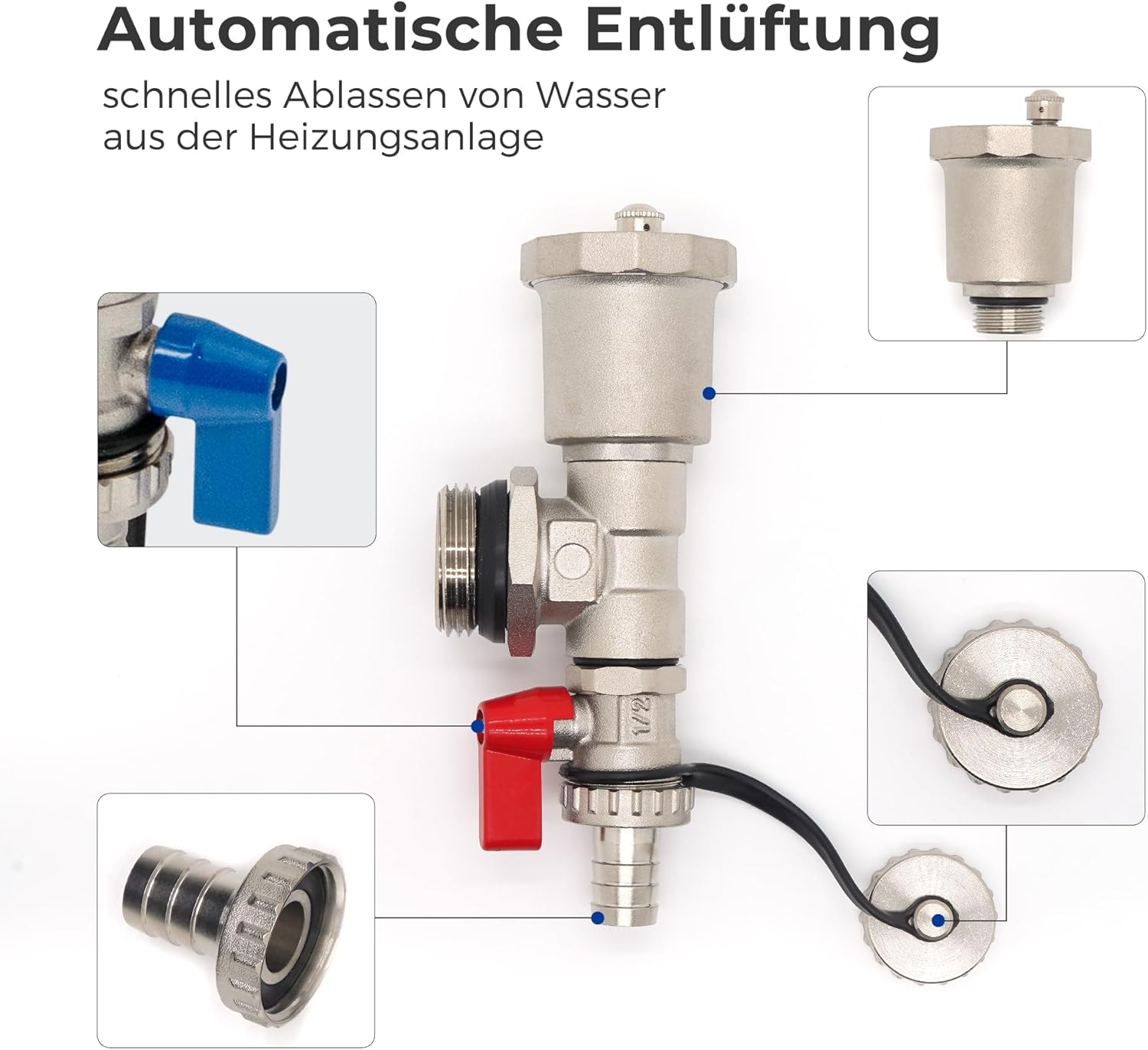 VANCOCO Heizkreisverteiler Edelstahl für 4 Heizkreise mit Eurokonus 16 × 2 mm, Fußbodenheizung Verteiler, Schnellentlüfter Set, 1