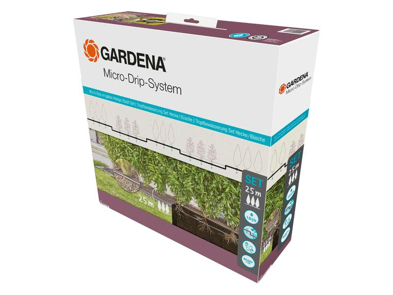 GARDENA Start-Set Tropfbewässerung Sträucher 25 m Micro-Dri Für eine zuverlässige Tropfbewässerung von Hecken und Büschen